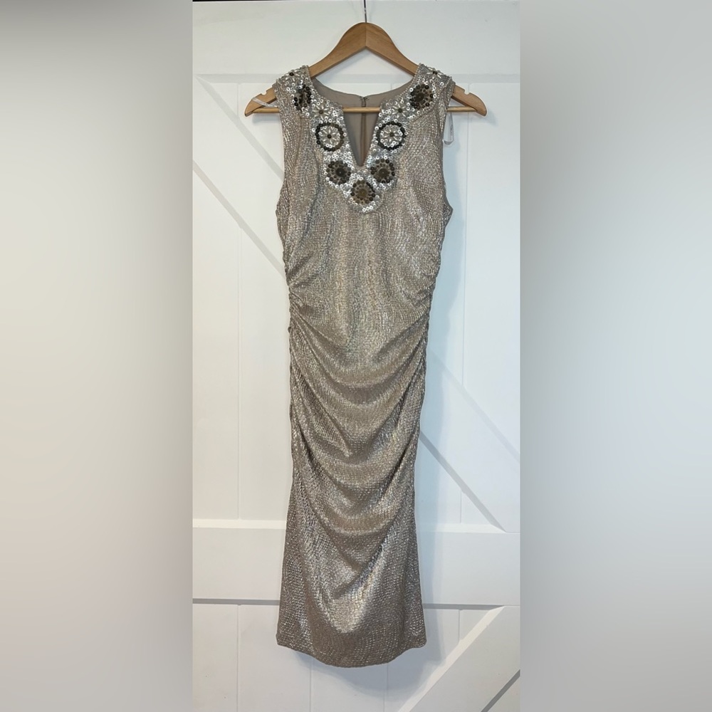 NWT Cachet Formal Ruched Dress, Style 49293, Champagne, 10
